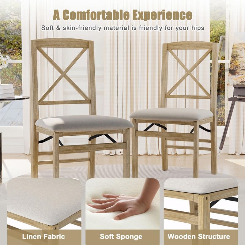 X-Back Scandinavian Dining Chairs, Set of 2 Upholstered Wooden Chairs for Kitchen, Dining Room