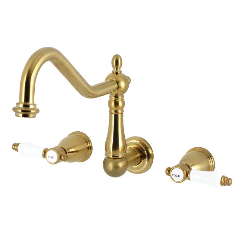 Kingston Brass Essex Double-Handle Wall-Mount Pre-Rinse Bridge Kitchen Faucet - Brushed Brass