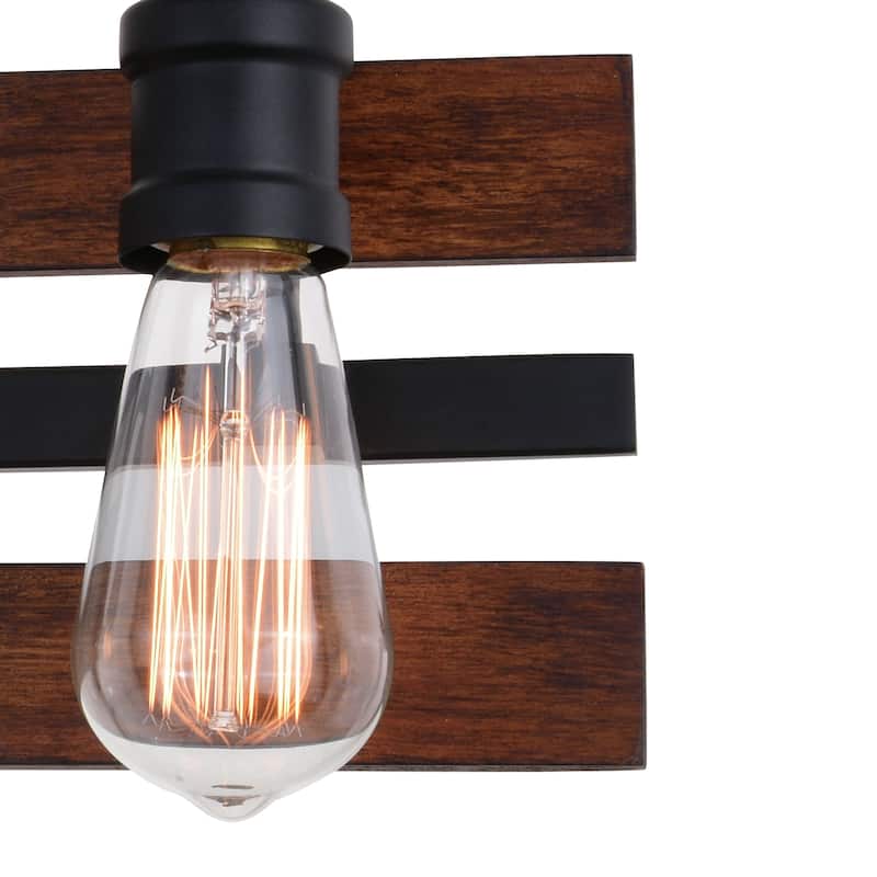 Carrington Black and Solid Wood Walnut Finish Slat Farmhouse Bathroom Vanity Light Fixture - 23.75-in W x 6.5-in H x 5.25-in D