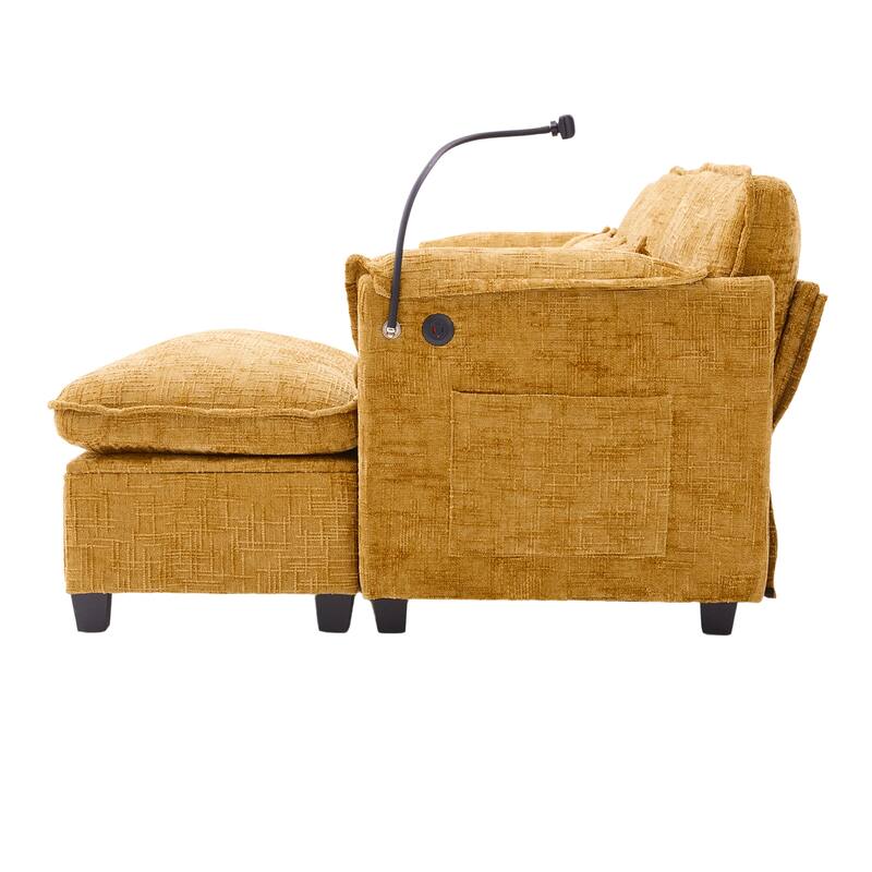 Modern Chenille Chaise Couch L-shaped Sectional Sofa with Storage Ottoman, Phone Holder, USB/Type-C Ports and Side Pockets