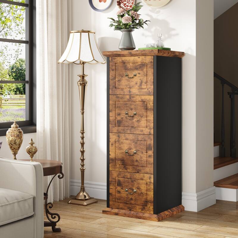Wood Vertical Narrow Tall File Filing Cabinet with 4-Drawer for A4