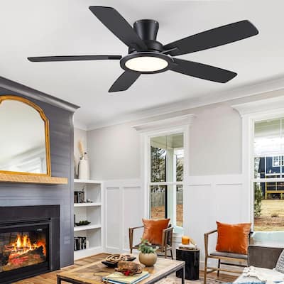52" Flush Mount Ceiling Fan with Light and Remote,3 Color LED Light,Retracable Blades - 52 Inches