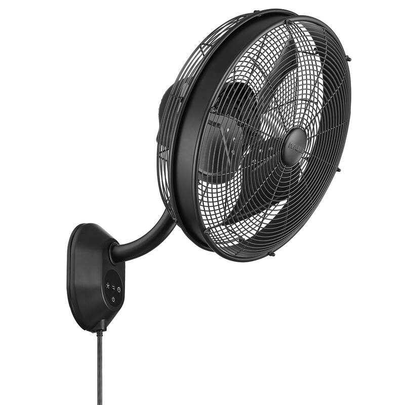 18" Mule Matte Black Outdoor Wet-Rated Oscillating Wall Fan with Remote, 3-Speed AC Motor - 18 Inches
