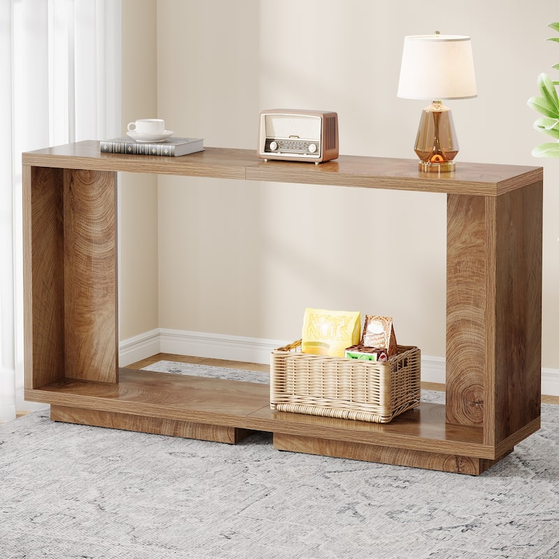 C-Shaped Side Table, 2-Tier Narrow End Table for Living Room, Bedroom