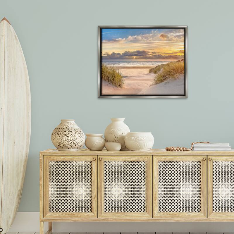Stupell Serene Beach Between Dunes Framed Floater Canvas Wall Art Design By Mike Calascibetta