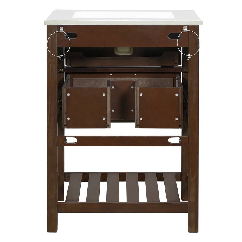 24'' Boho Farmhouse Bathroom Vanity with Ceramic Sink