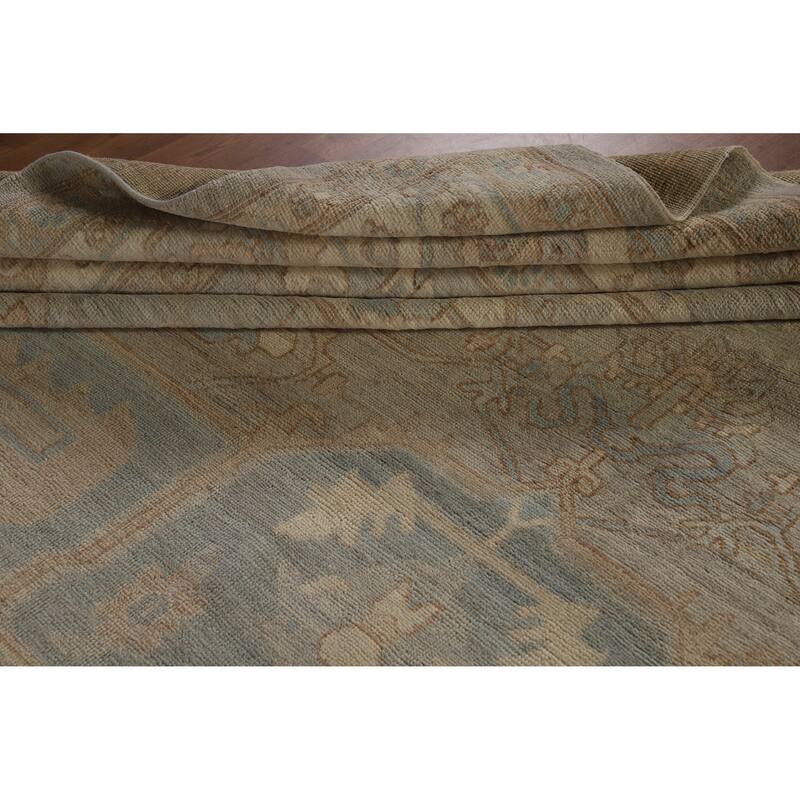 Hand Knotted Oriental 100% Wool Carpet Transitional Medallion Greys & Charcoal Oushak Area Rug - 17' 5'' X 12' 5''