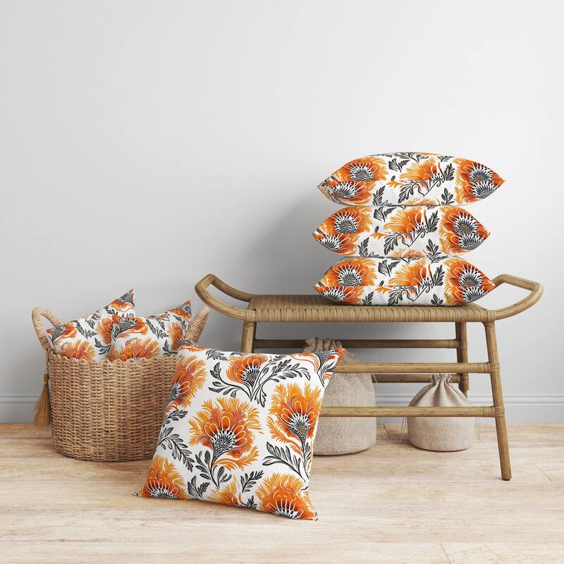 Whimsical Wilds Faux Suede Reversible Throw Pillow White and Orange