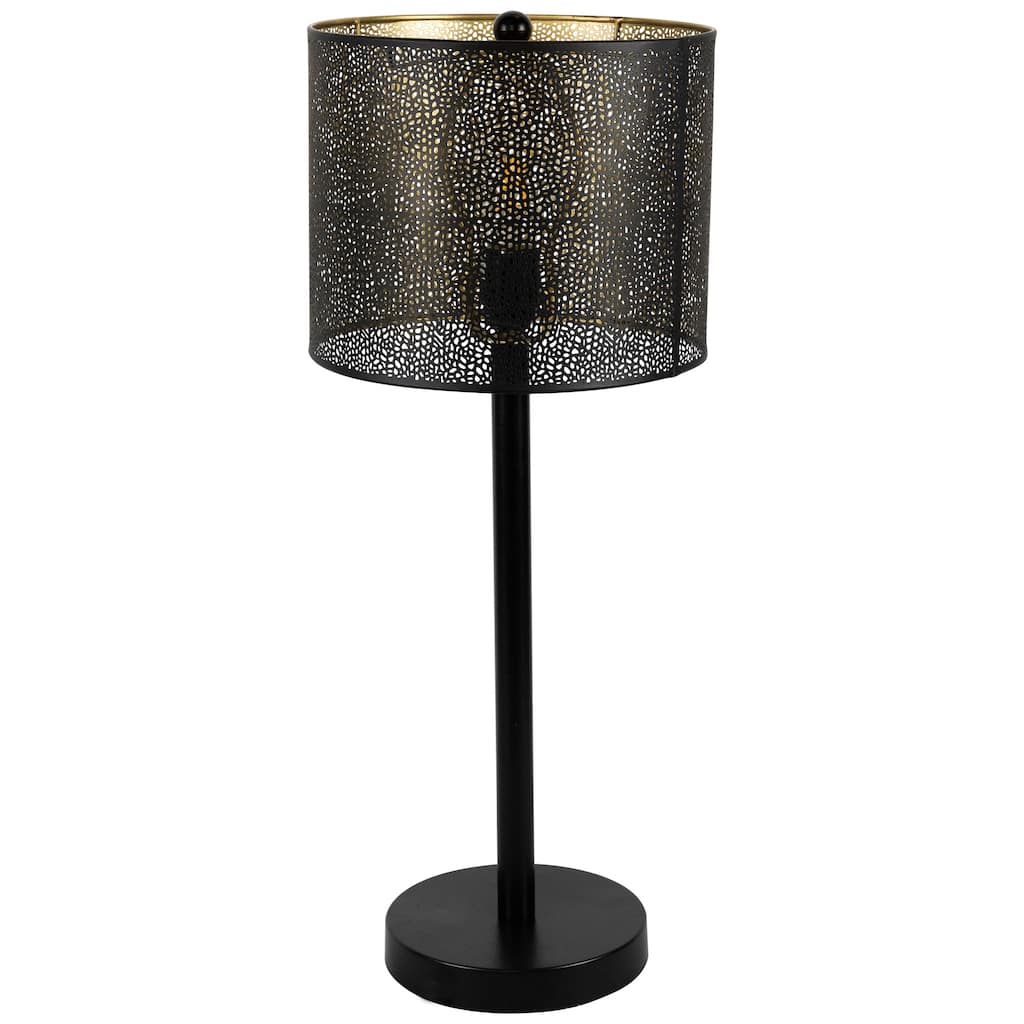 Laser-Cut Iron Table Lamp with Shade - 24.5" - Black and Gold - 24.5
