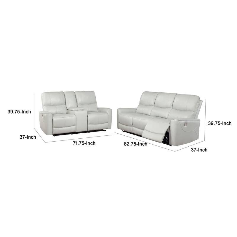 Lima 2pc Power Reclining Sofa and Loveseat Set, Ivory Faux Leather