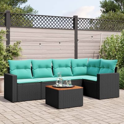 vidaXL 6 Piece Patio Sofa Set with Cushions Black Poly Rattan - 24.4 x 24.4 x 27.2