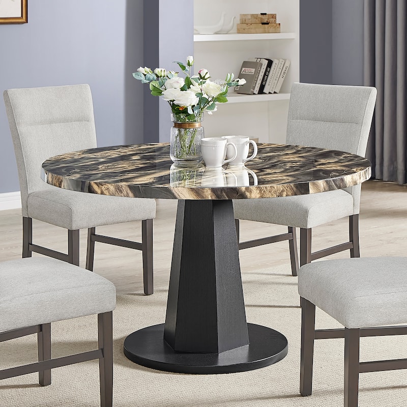 Roundhill Furniture Cavira 5-Piece Modern Dining Set, Round Faux Marble Dining Table with Four Chairs
