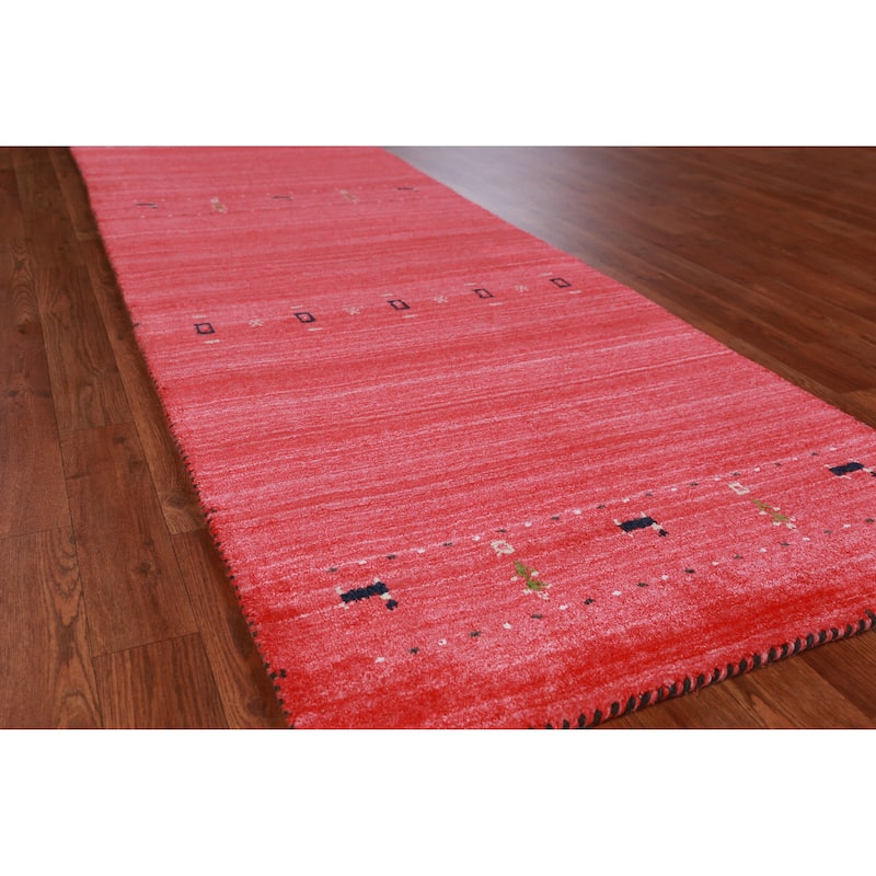 Hand Knotted Oriental 100% Wool Carpet Tribal Animal Pictorial Red Gabbeh Runner Rug - 10' 0'' X 2' 7''