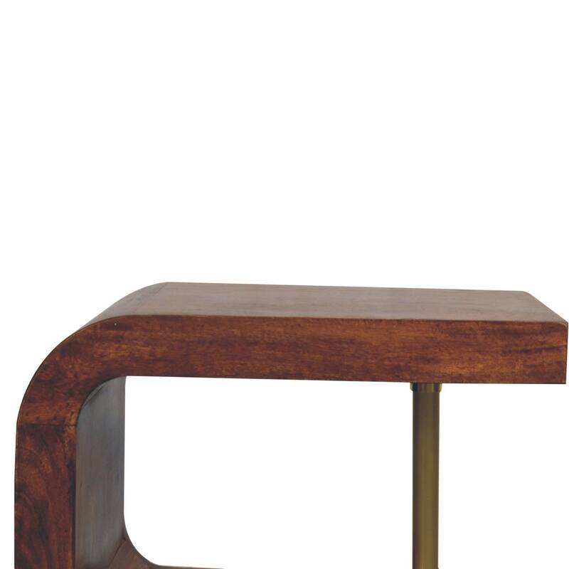 HomeRoots 24" Chestnut And Gold Solid Wood Curved Nightstand