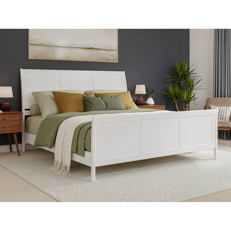 Valencia Solid Wood Low Profile Sleigh Platform Bed with Matching Footboard - White - King
