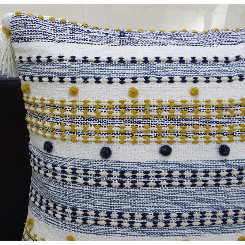 Vibhsa 20"x20" Designer Striped Pillow with Mini Poms and Tassels