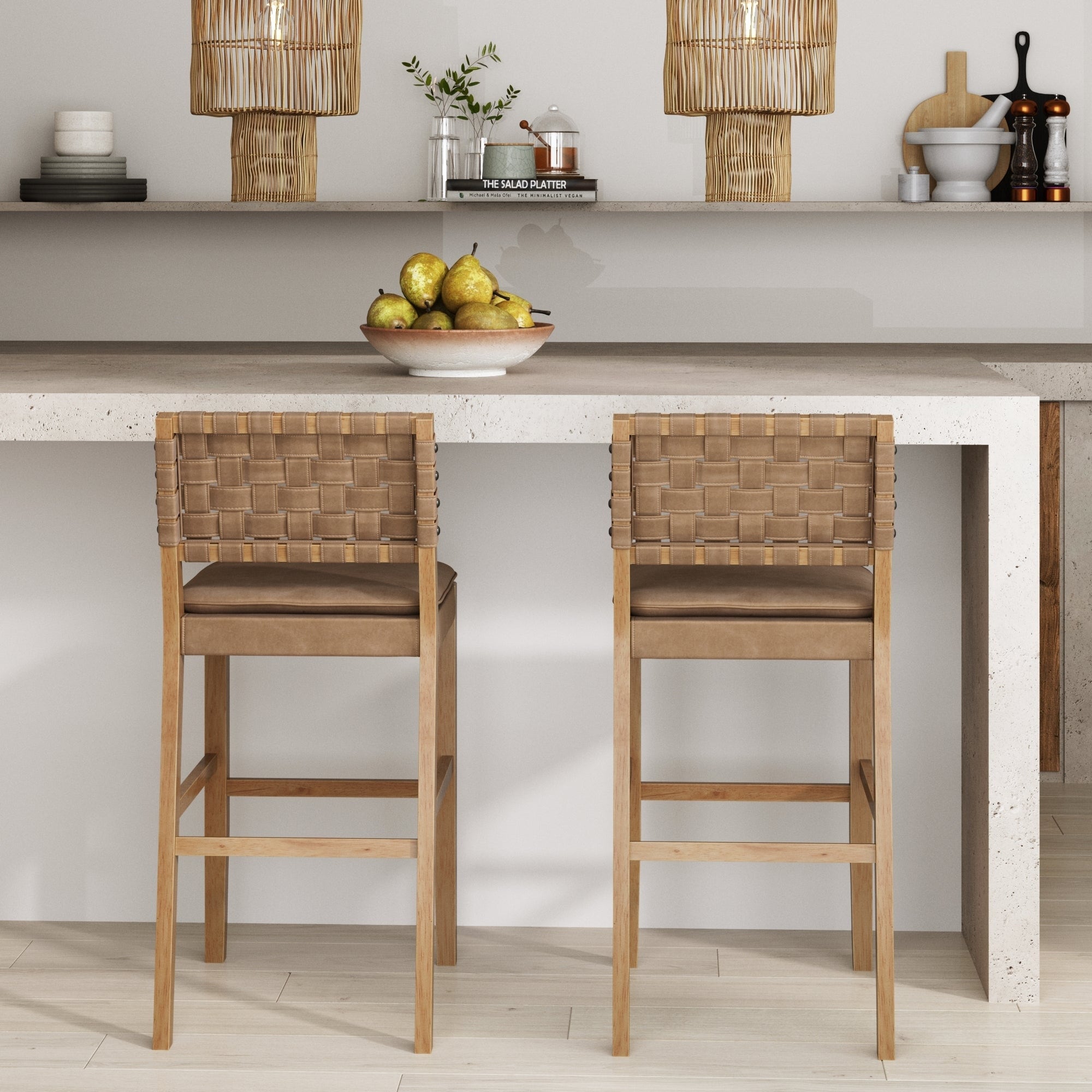 Nathan James Cohen Faux Leather Bar Stool with Wood Frame