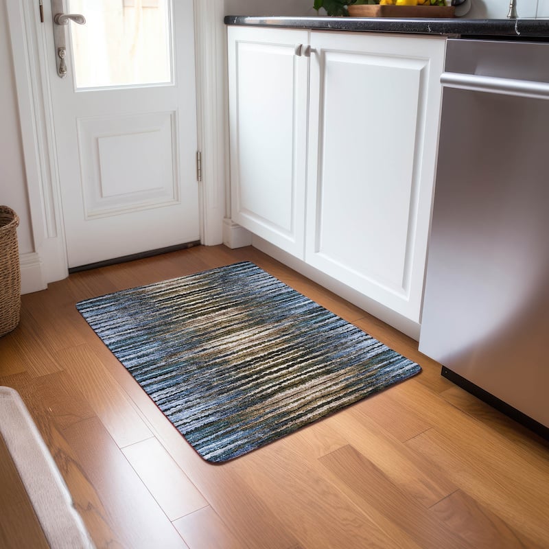 Machine Washable Indoor/ Outdoor Chantille Jagged Stripes Rug - Blue - 1'8" x 2'6"