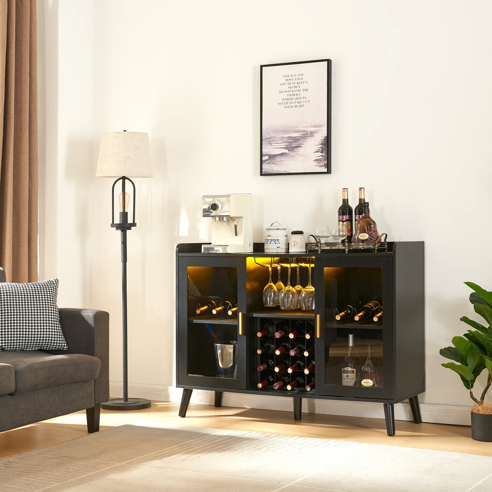 LED Wine Bar Cabinet, Wine Rack, Storage Shelves, Freestanding