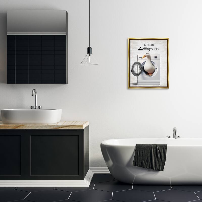 Stupell Funny Laundry & Duck Framed Floater Canvas Wall Art Design By Lettered and Lined