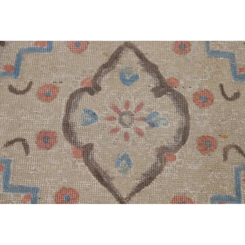 Geometric Beige Tabriz Persian Area Rug Hand-Knotted Wool Carpet - 9'8"x 13'4"