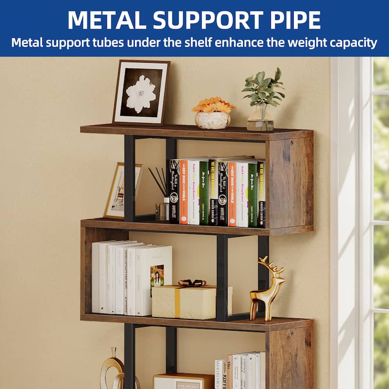 Moasis 5 Tiers S-Shaped Bookshelf Storage Display Bookcase Decor Z-Shelf
