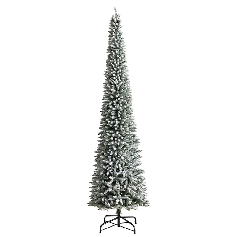 12 Ft Pencil Christmas Tree with Lights - Natural Beauty Artificial Tree, 1000 Clear Lights, Bendable Branches - Green - 144
