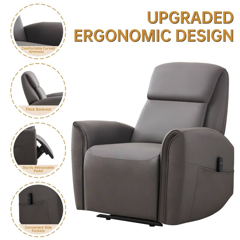 Oversized Faux Leather Massage Power Recliner with Two Pockets