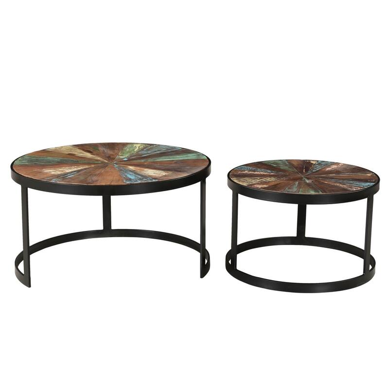 Delian Round coffee table with black legs- Set of 2 - 33"x33"