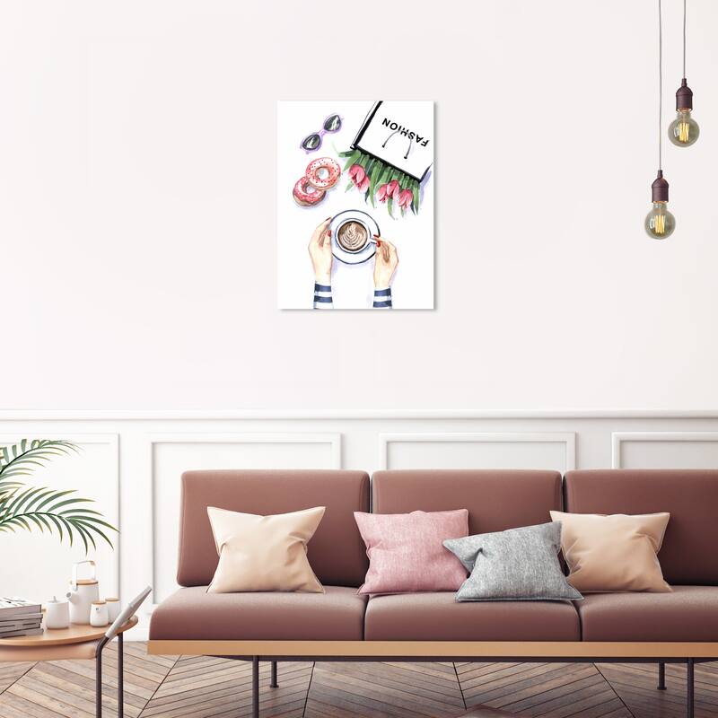 Wynwood Studio Fashion and Glam Coffee and donut time Pink and Modern & Contemporary Wall Art Canvas Print - 30 x 20