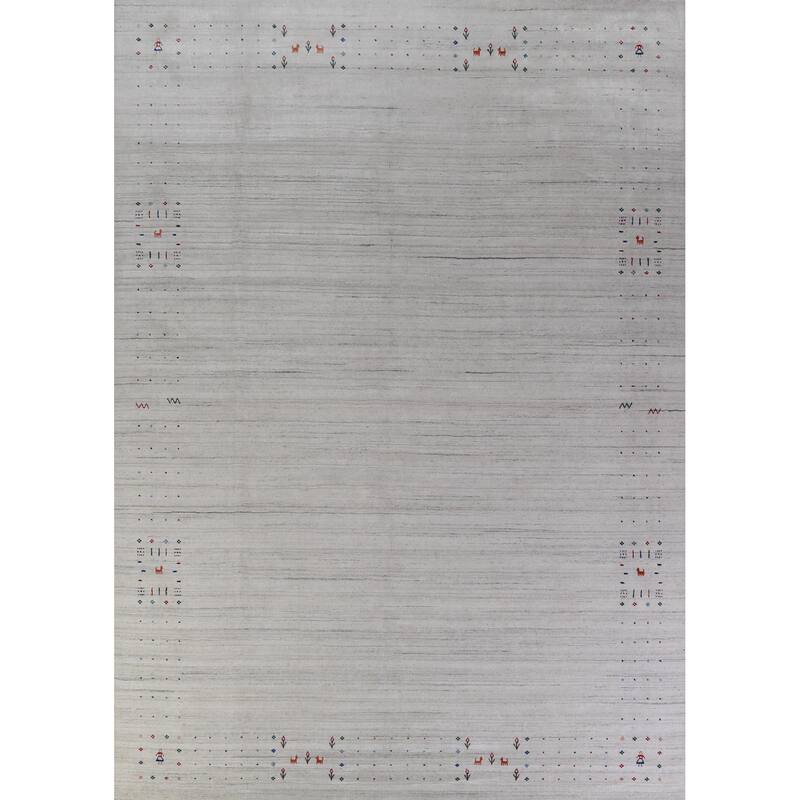Hand Knotted Oriental 100% Wool Carpet Tribal Stripe Greys & Charcoal Gabbeh Area Rug - 12' 2'' X 9' 1''