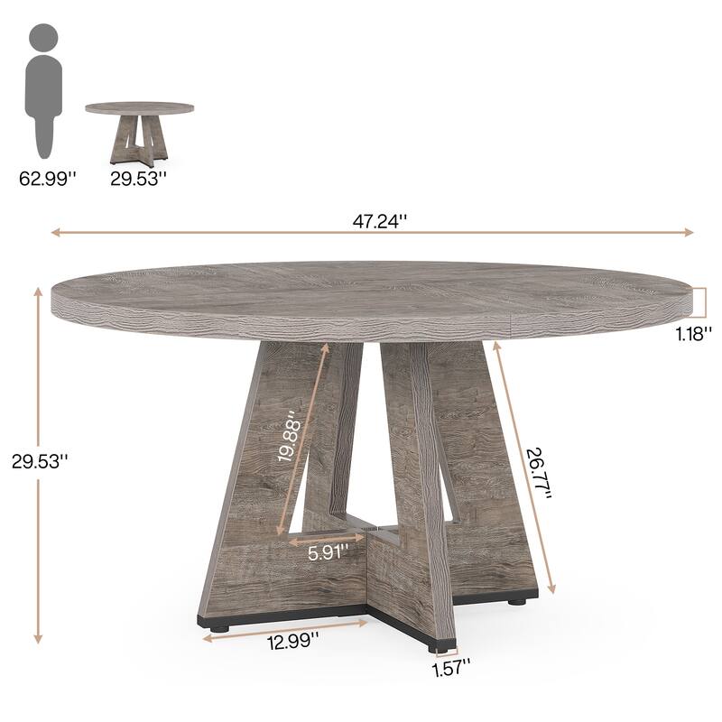 47-inch Round Dining Table Wood Dinner Table for 4-6 People