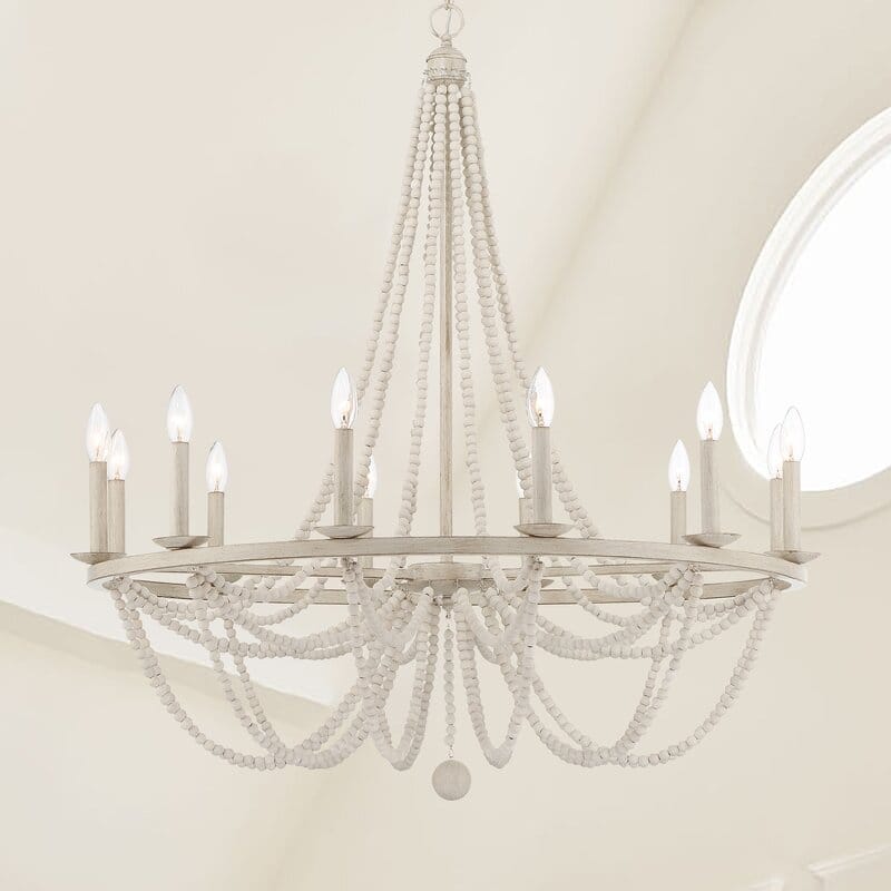 Fidenza 12-light Empire Farmhouse Solid Wood Beaded Chandelier with UL Certified - 37 inches