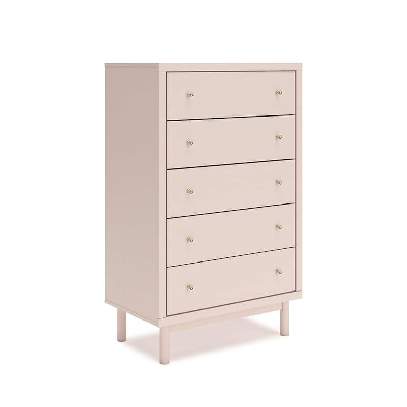 Viso Tall Dresser Chest, 5 Drawers, Champagne, Retro Blush Pink Finish