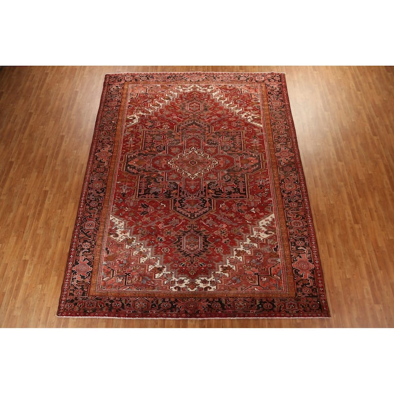 Vintage Vegetable Dye Heriz Persian Area Rug Hand-knotted Wool Carpet - 10'2" x 13'5"
