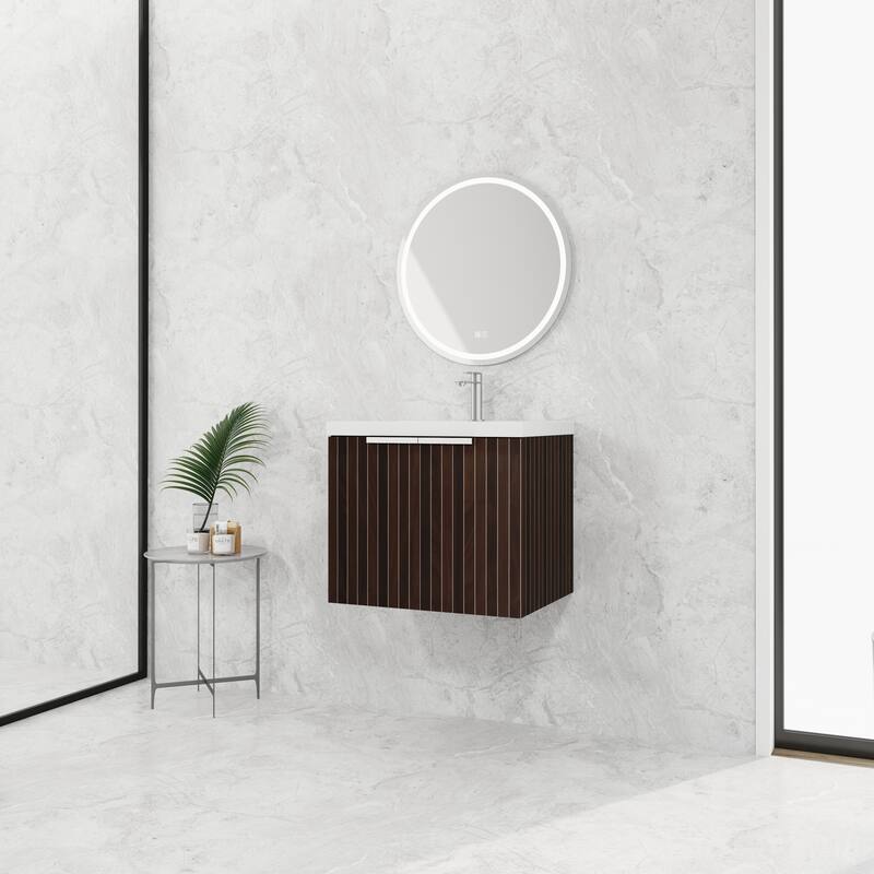 48in Bathroom Vanity with Resin Sink, Soft Close Hinges, 3 Doors, Eco-Friendly Design, Wall-Mounted Floating Cabinet