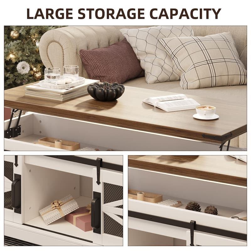 Farmhouse Lift Top Coffee Table, Wood Coffee Table with Storage and Hidden Compartment