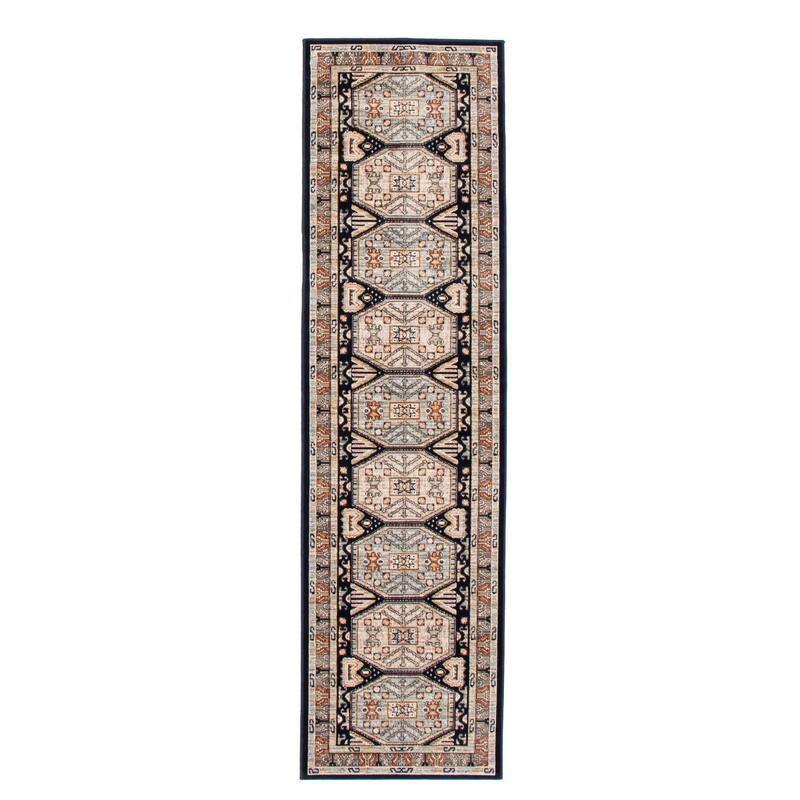 ECARPETGALLERY Qashqai Casual Rug - Navy/Light Blue - 2' 8" x 10' - Runner