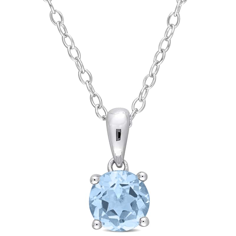 Miadora Birthstone Gemstone Heart Design Solitaire Necklace Sterling Silver - Blue Topaz | December