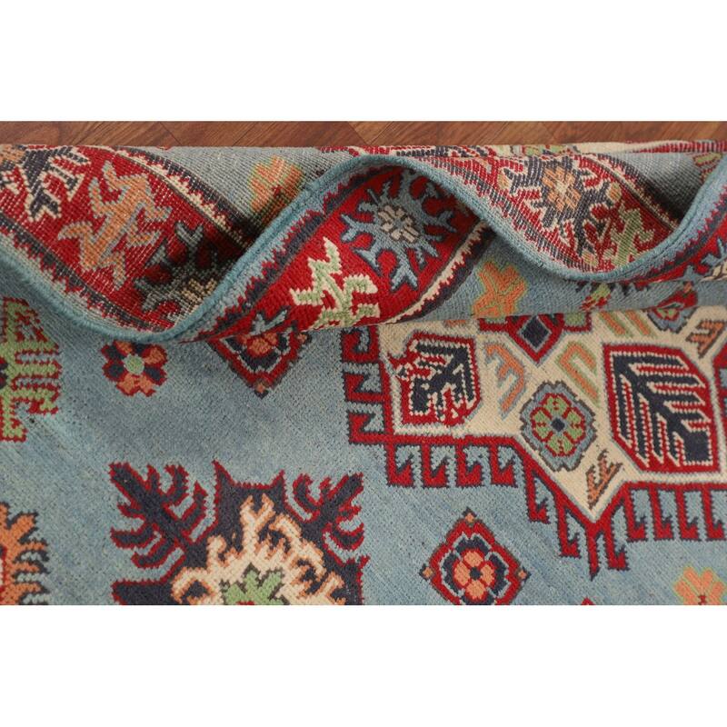 Geometric Blue Kazak Oriental Accent Rug Handmade Wool Carpet - 3'6" x 5'0"