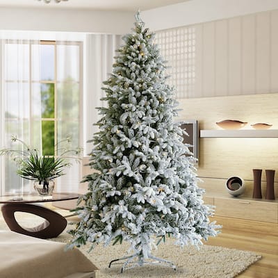 Snow Flocked Christmas Tree 7ft Artificial Hinged Pine Tree