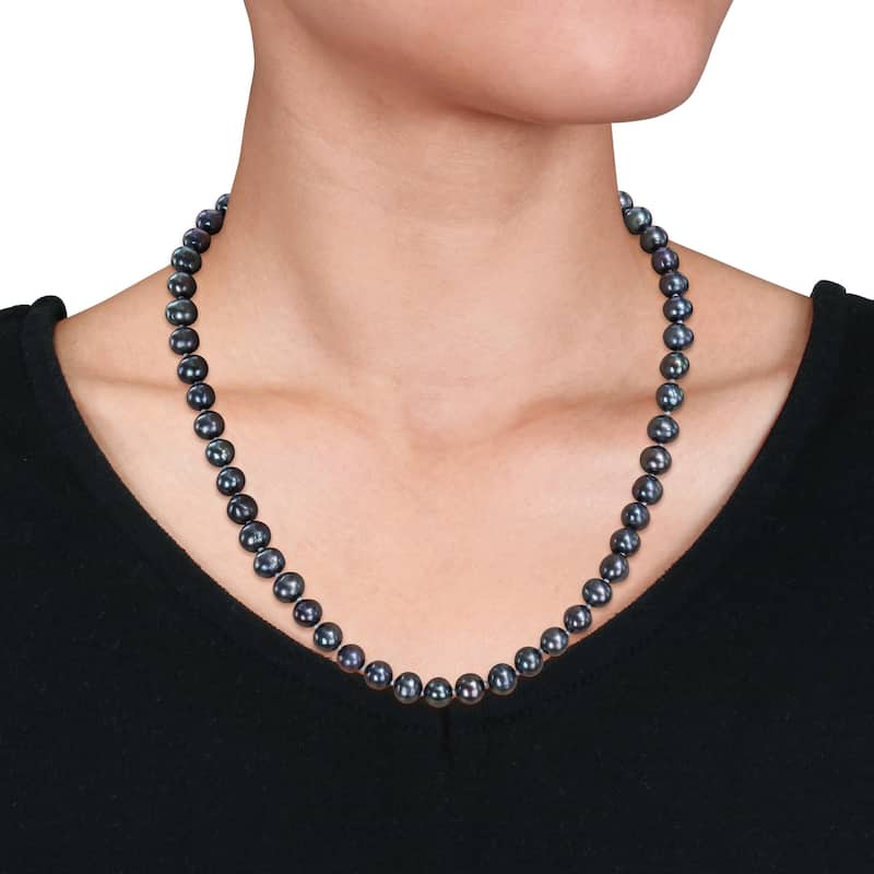 Miadora 7.5-8mm Black Cultured Freshwater Pearl Strand Necklace