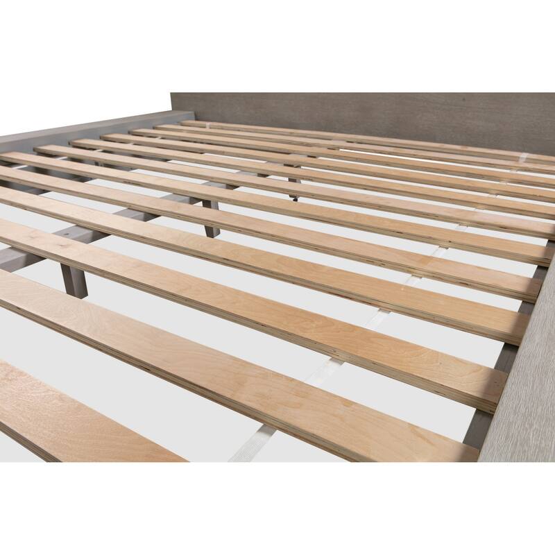 Nels California King Platform Bed, Light Gray Wood, Platform Plinth Base