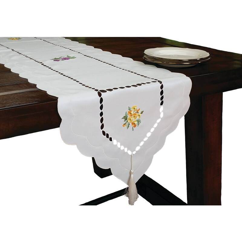 Bouquet Embroidered Cutwork Table Runner - 15 x 72"
