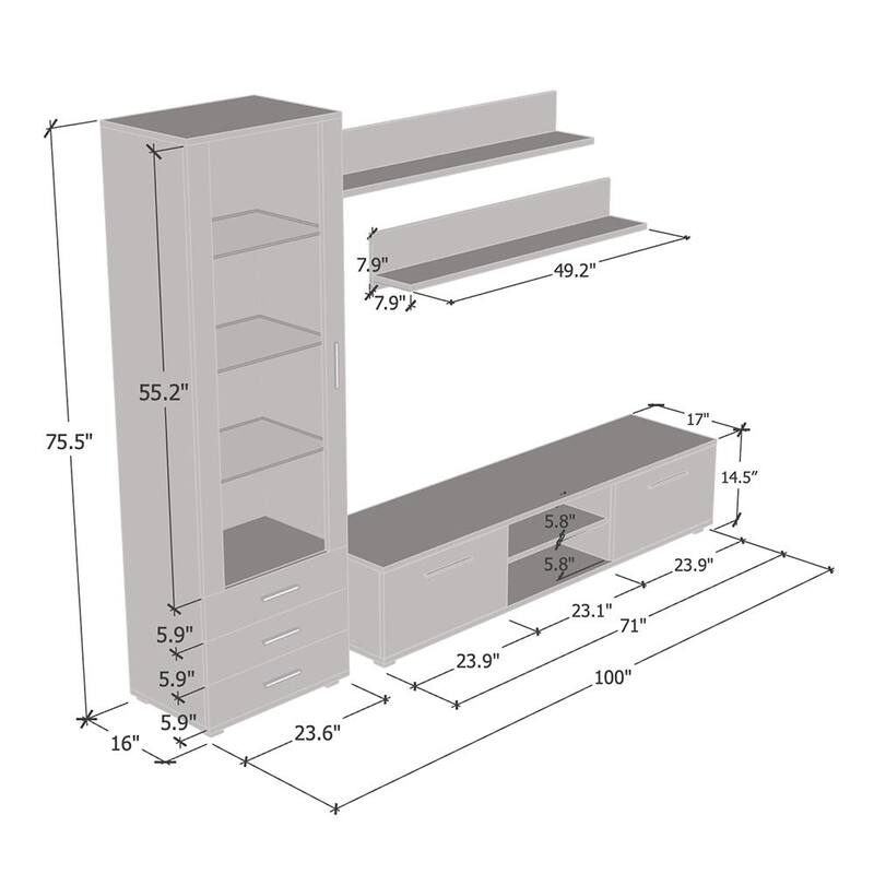 Soho 1 Modern Wall Unit Entertainment Center with 16 Color LED Lights