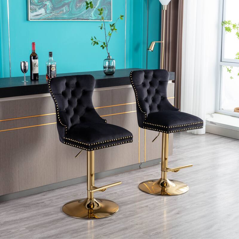 Set of 2 Modern Upholstered Adjustable Counter Height Bar Stools with