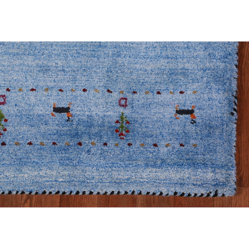 Blue Gabbeh Indian Runner Rug Handmade Wool Carpet - 2'6" x 9'10"