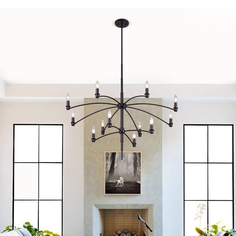 KAWOTI 12-Light Dimmable Classic Traditional Chandelier Pendant Light - W39.75"*H80"