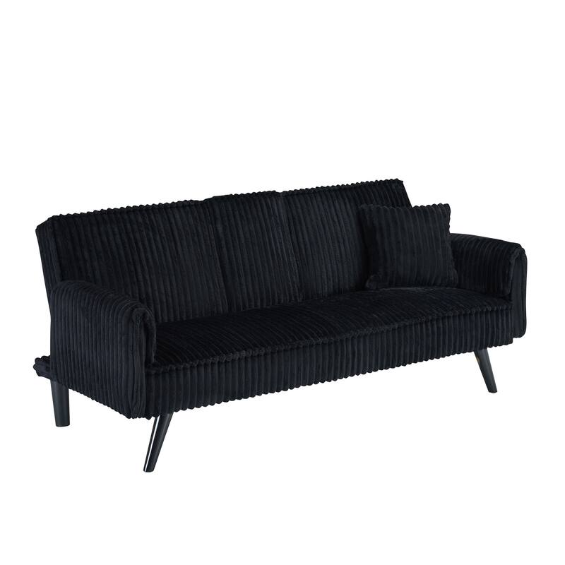 Black Corduroy Sofa for Living Room and Bedroom with Adjustable Backrest and Cup Holder