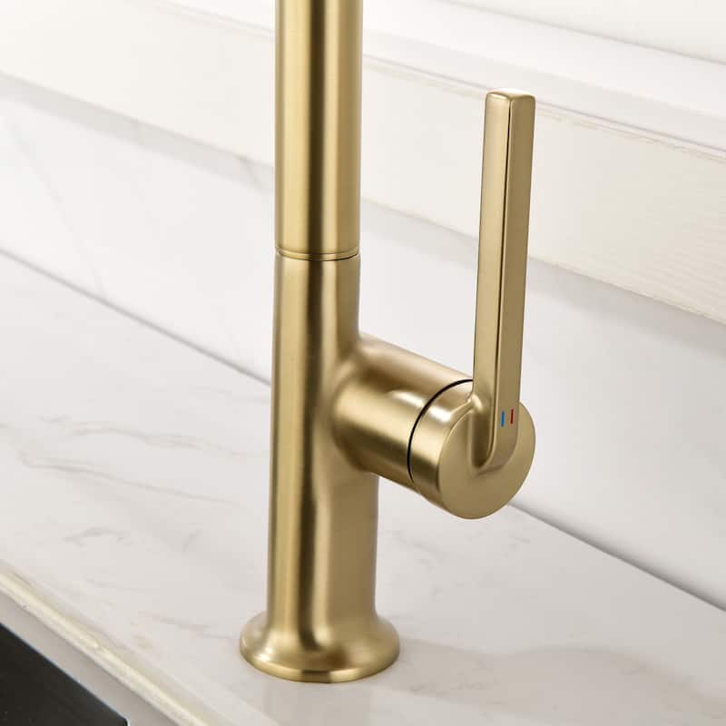 Single Handle Pull Down Sprayer Kitchen Sink Faucet Modern Commercial Kitchen Basin Faucets Brushed Gold